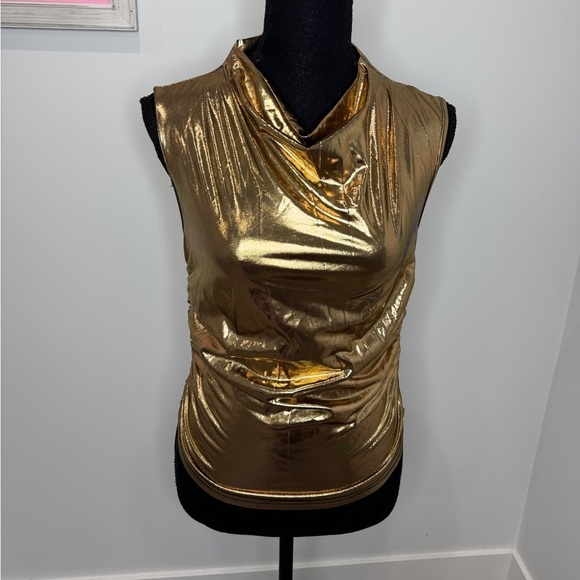 Gold Shiny Sleeveless Party Cinched Sides Women's Top (M) - Picture 2 of 7